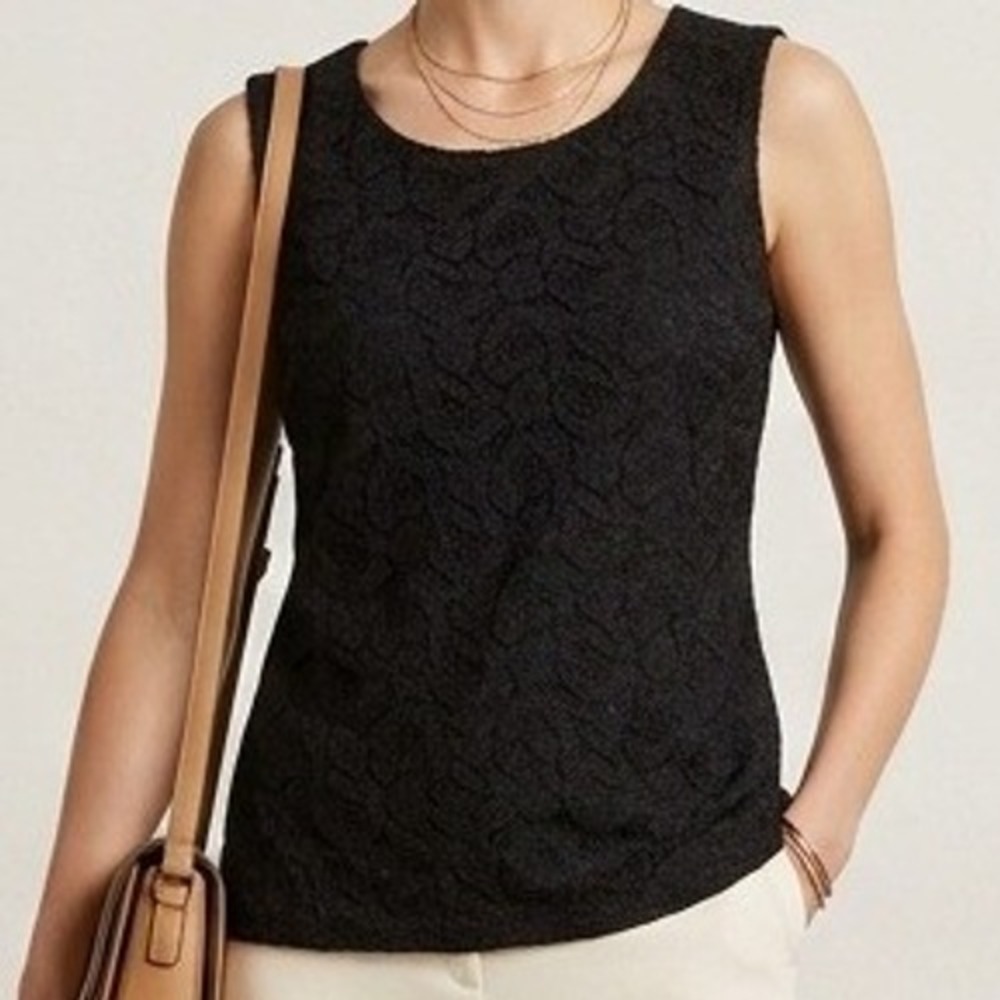 Jones New York Collection Womens Black Lace Sleeveless Scoop Neck Shell Top S